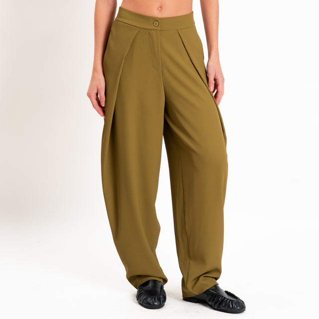 Zeroassoluto-Pantalone balloon con pieghe tessuto fluido - olio