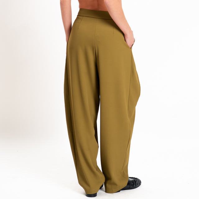Zeroassoluto-Pantalone balloon con pieghe tessuto fluido - olio