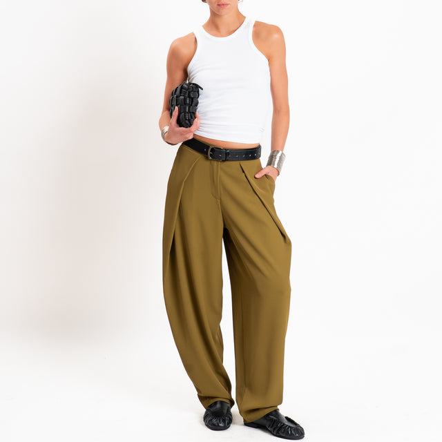 Zeroassoluto-Pantalone balloon con pieghe tessuto fluido - olio