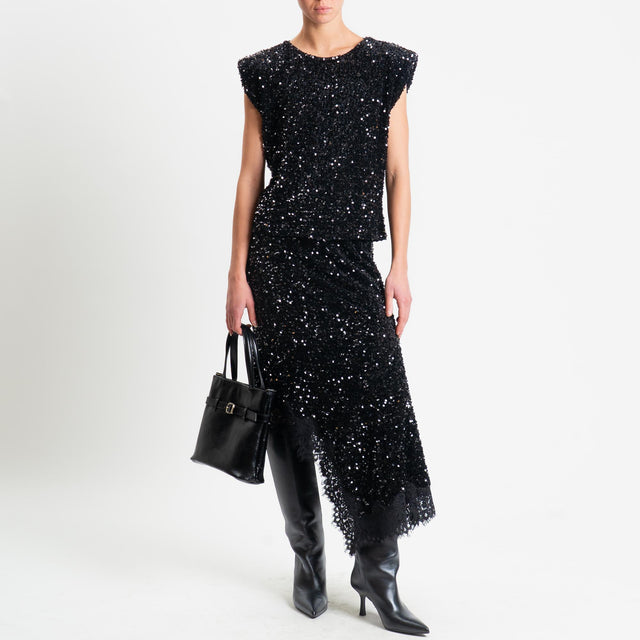 Motel-Gonna asimmetrica con paillettes - nero