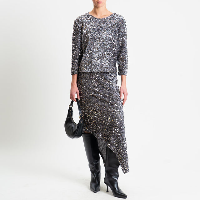 Tensione in-Blusa paillettes bottone dietro - grigio