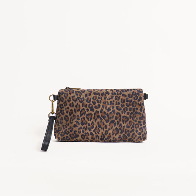 Zeroassoluto-Pochette animalier genuine leather con tracolla- beige/nero
