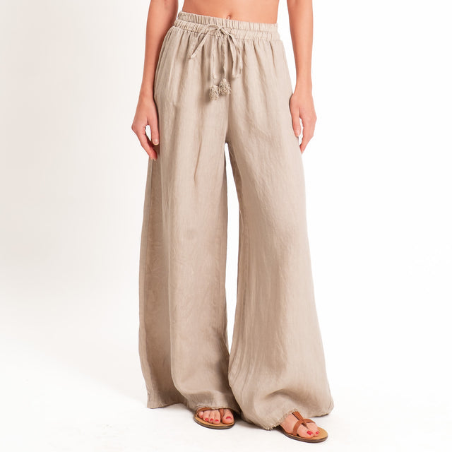 Motel-Pantalone 100% lino elastico con coulisse - sabbia
