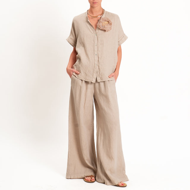 Motel-Pantalone 100% lino elastico con coulisse - sabbia