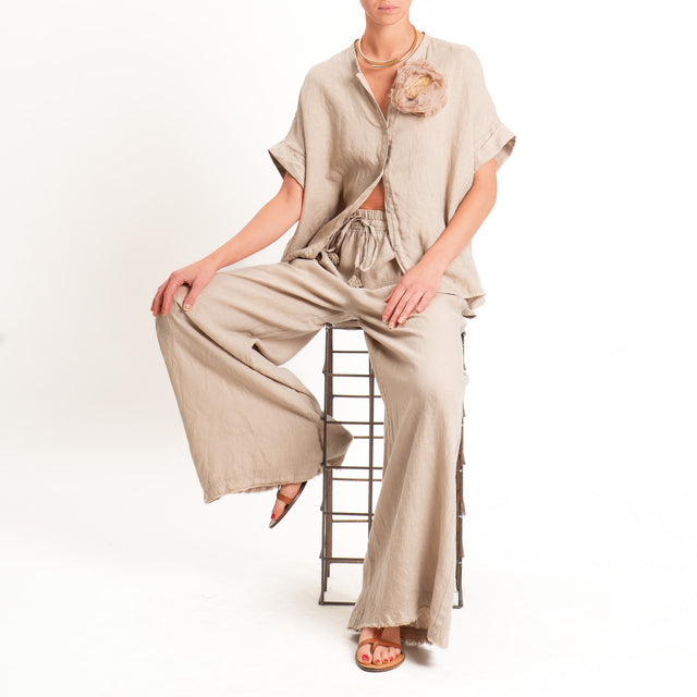 Motel-Pantalone 100% lino elastico con coulisse - sabbia