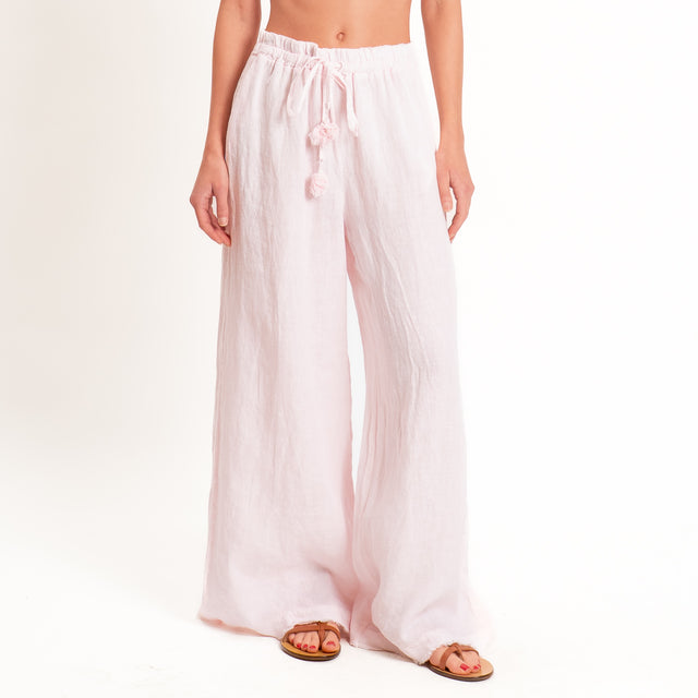 Motel-Pantalone 100% lino elastico con coulisse - rosa