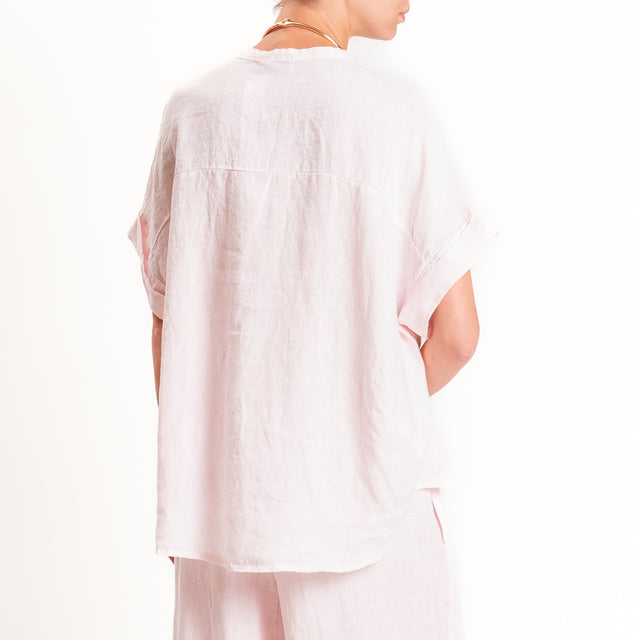 Motel-Camicia 100% lino con spilla fiore - rosa