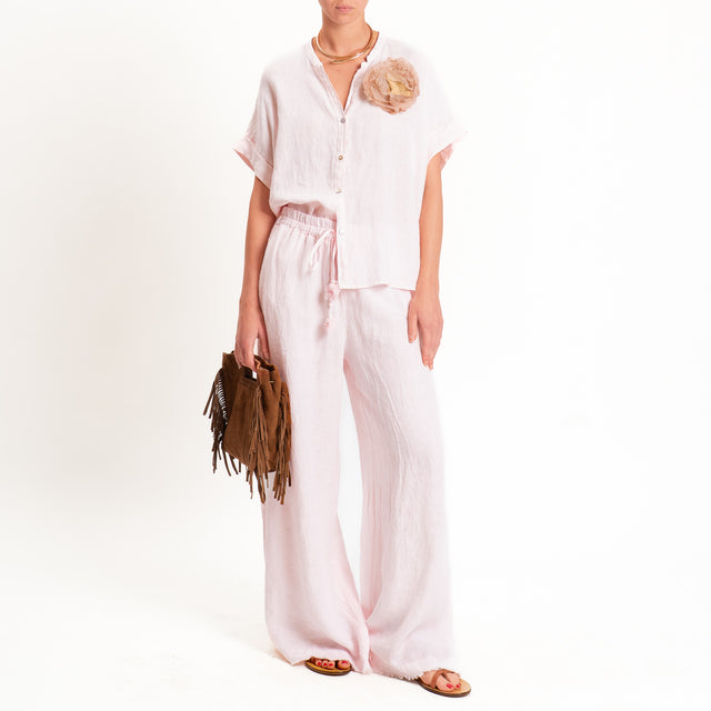 Motel-Camicia 100% lino con spilla fiore - rosa