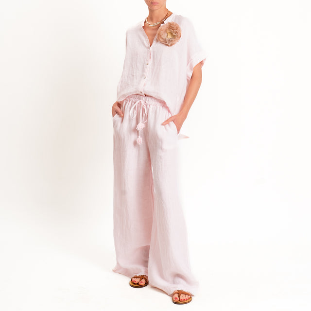 Motel-Pantalone 100% lino elastico con coulisse - rosa