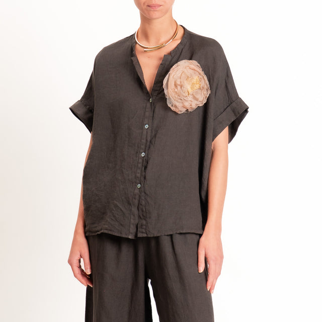 Motel-Camicia 100% lino con spilla fiore - cocco