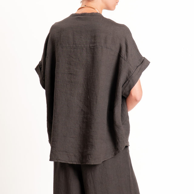 Motel-Camicia 100% lino con spilla fiore - cocco