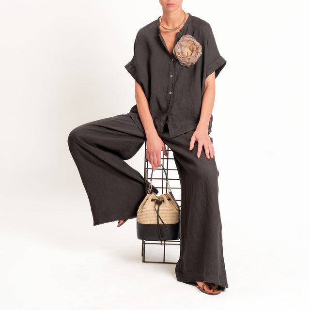 Motel-Camicia 100% lino con spilla fiore - cocco