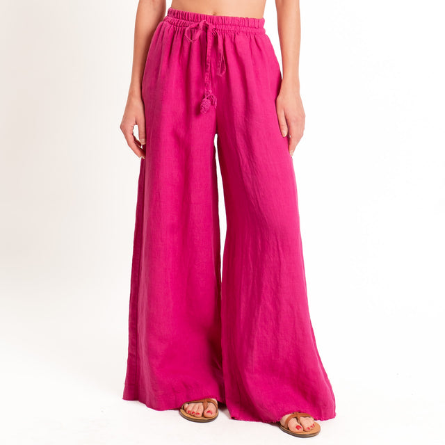 Motel-Pantalone 100% lino elastico con coulisse - magenta