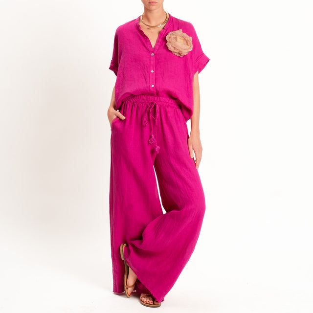 Motel-Pantalone 100% lino elastico con coulisse - magenta