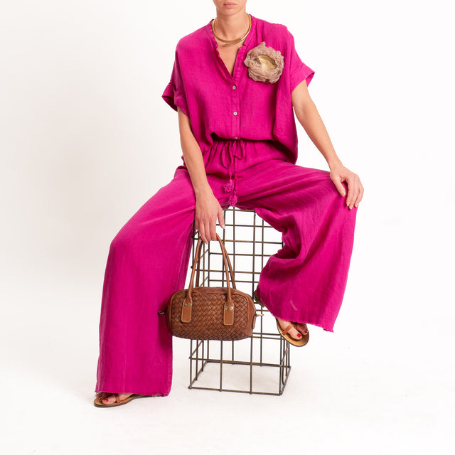Motel-Camicia 100% lino con spilla fiore - magenta