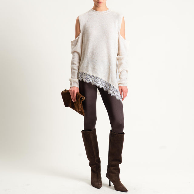Haveone-Maglia cut out misto lana con pizzo - panna