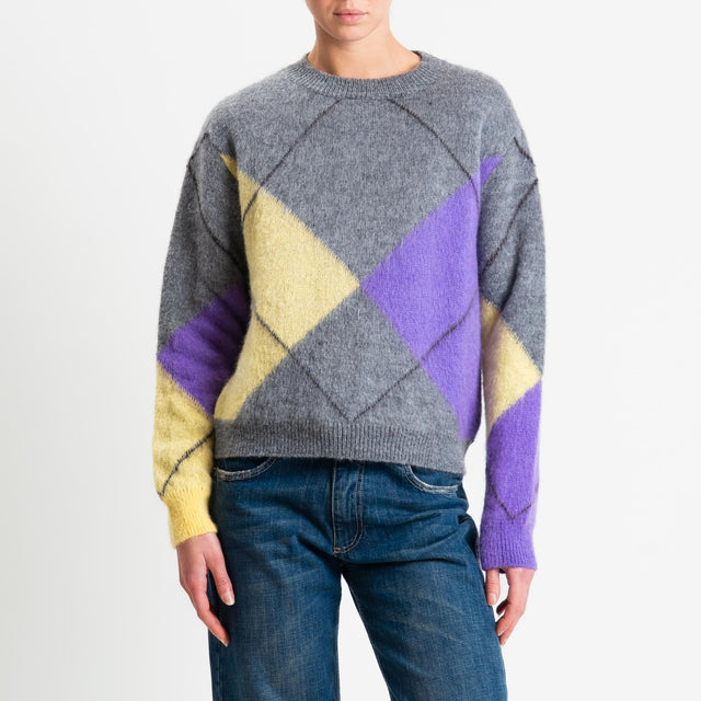 Motel-Maglia rombi misto alpaca - grigio/giallo/lilla