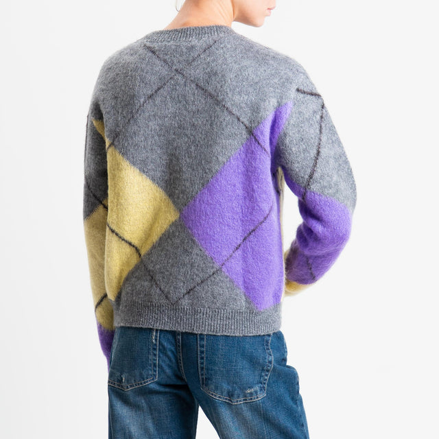 Motel-Maglia rombi misto alpaca - grigio/giallo/lilla