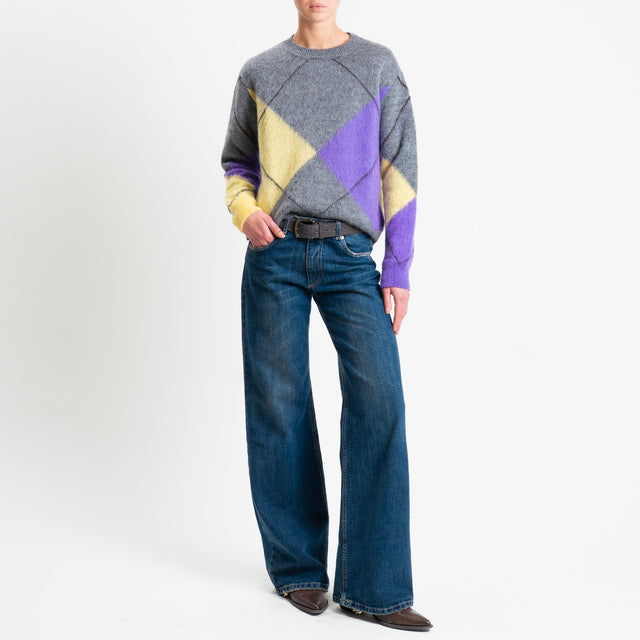 Motel-Maglia rombi misto alpaca - grigio/giallo/lilla