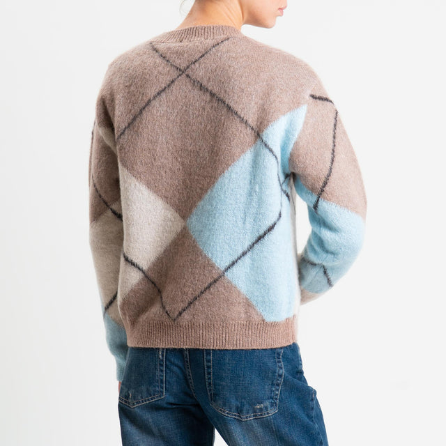 Motel-Maglia rombi misto alpaca - tabacco/azzurro/burro