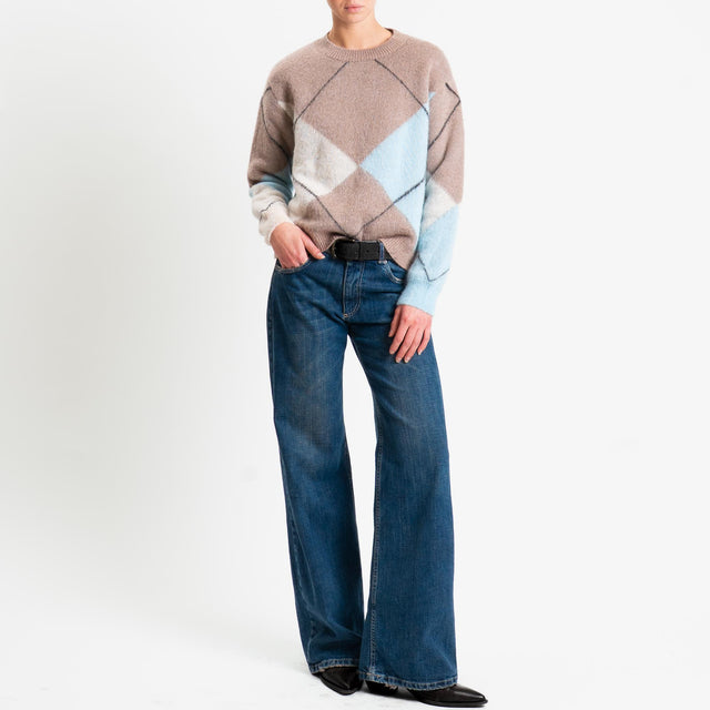 Motel-Maglia rombi misto alpaca - tabacco/azzurro/burro