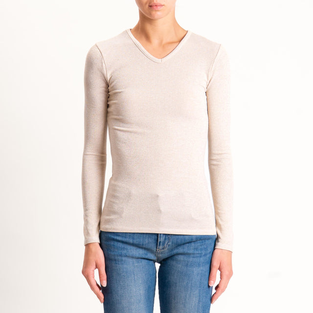Zeroassoluto-T-shirt scollo v con lurex - oro