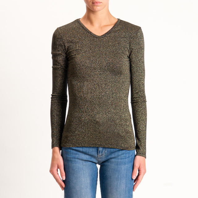 Zeroassoluto-T-shirt scollo v con lurex - nero