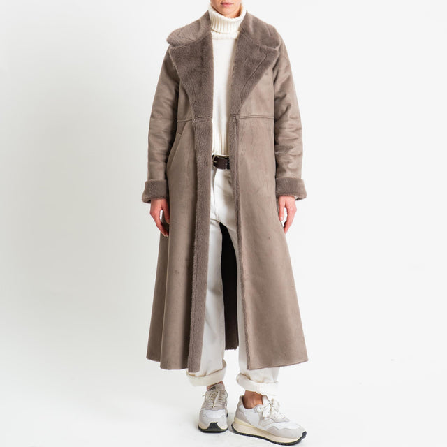 Motel-Ecomontone lungo con cintura - fango