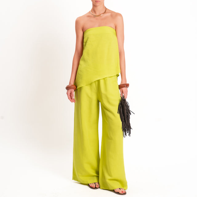 Motel-Completo top a fascia+pantalone misto lino - lime