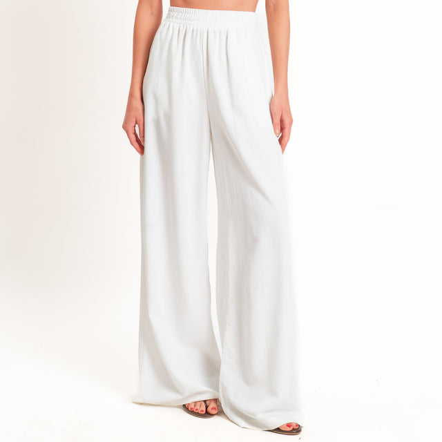 Motel-Completo top a fascia+pantalone misto lino - bianco