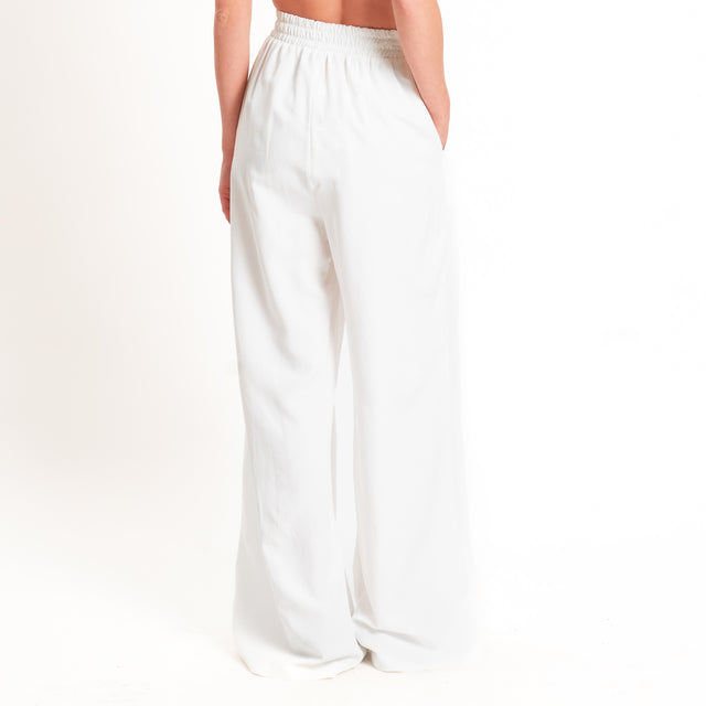 Motel-Completo top a fascia+pantalone misto lino - bianco