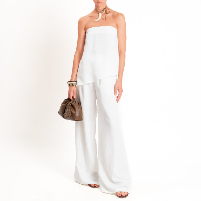 Motel-Completo top a fascia+pantalone misto lino - bianco