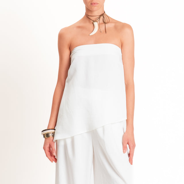 Motel-Completo top a fascia+pantalone misto lino - bianco