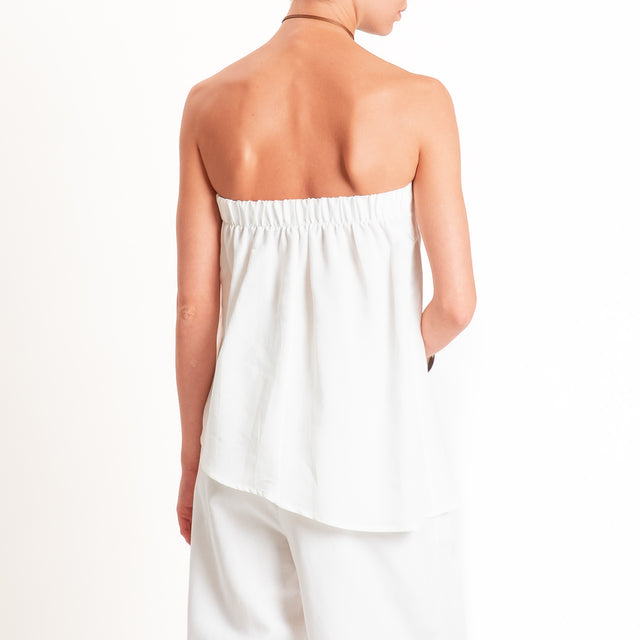 Motel-Completo top a fascia+pantalone misto lino - bianco