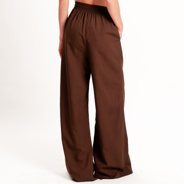 Motel-Completo top a fascia+pantalone misto lino - moro