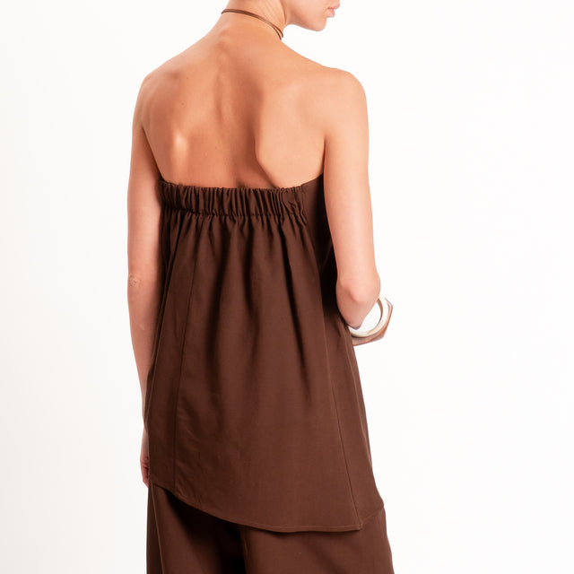 Motel-Completo top a fascia+pantalone misto lino - moro