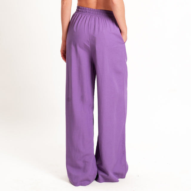 Motel-Completo top a fascia+pantalone misto lino - viola
