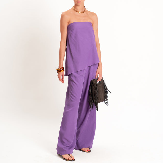 Motel-Completo top a fascia+pantalone misto lino - viola