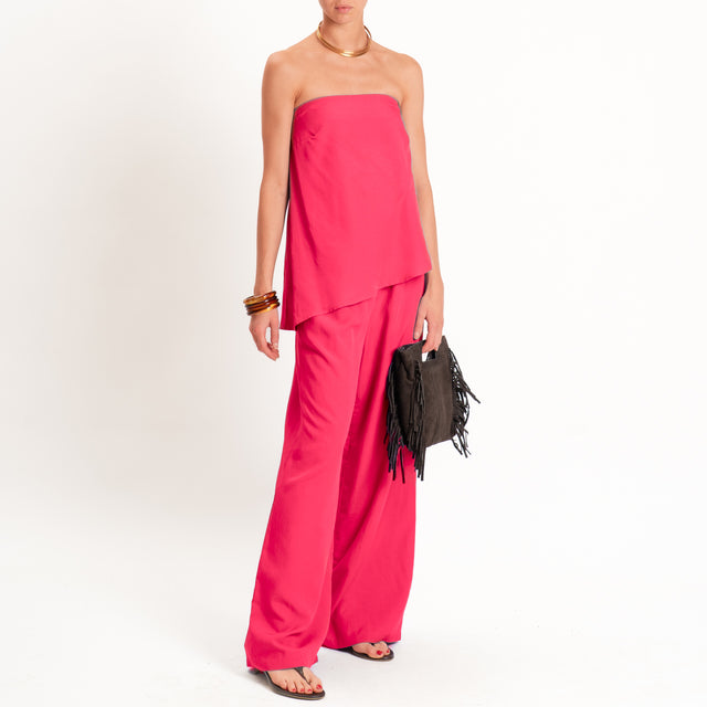 Motel-Completo top a fascia+pantalone misto lino - fucsia