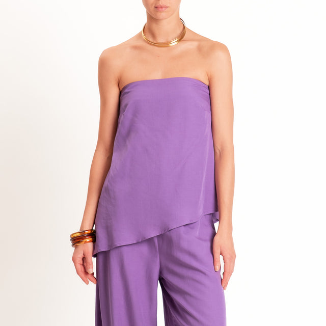 Motel-Completo top a fascia+pantalone misto lino - viola