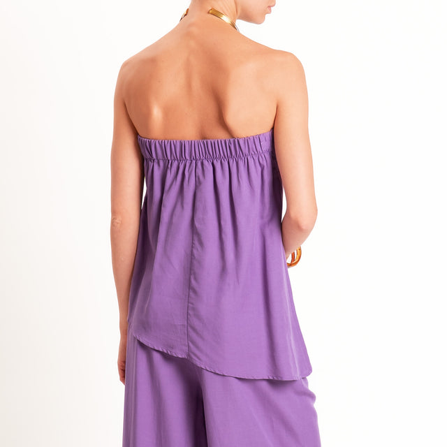 Motel-Completo top a fascia+pantalone misto lino - viola