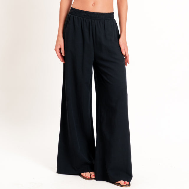Motel-Completo top a fascia+pantalone misto lino - nero