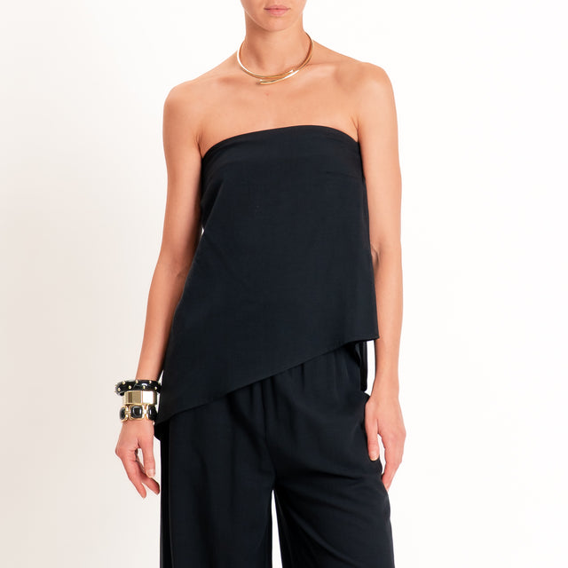 Motel-Completo top a fascia+pantalone misto lino - nero