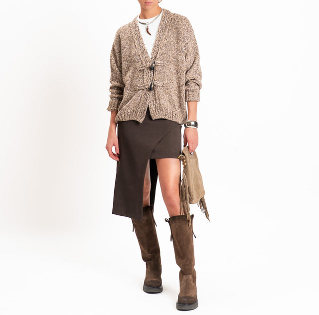 Haveone-Cardigan misto lana chiusura alamari - moro