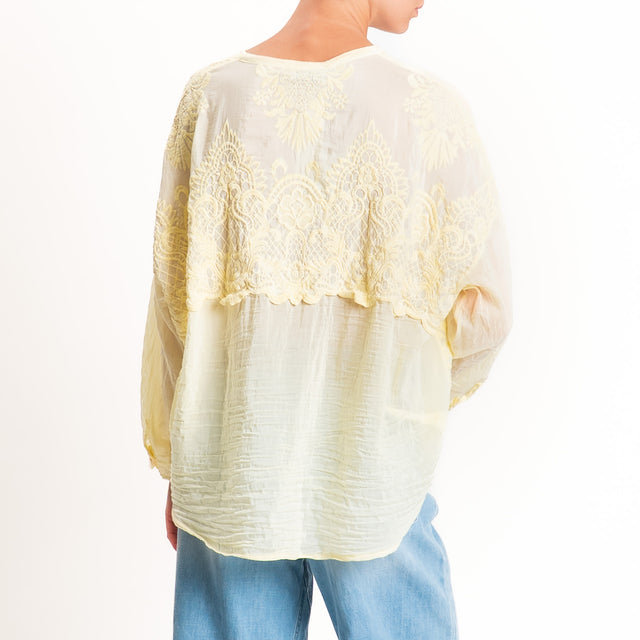 Motel-Camicia mussola con ricami - mimosa
