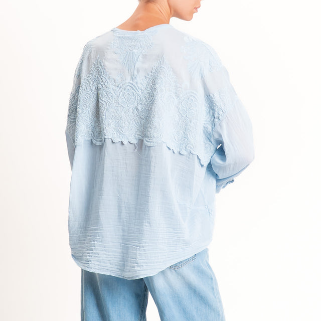 Motel-Camicia mussola con ricami - azzurro
