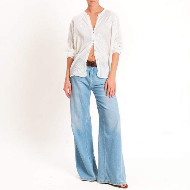Motel-Camicia mussola con ricami - latte