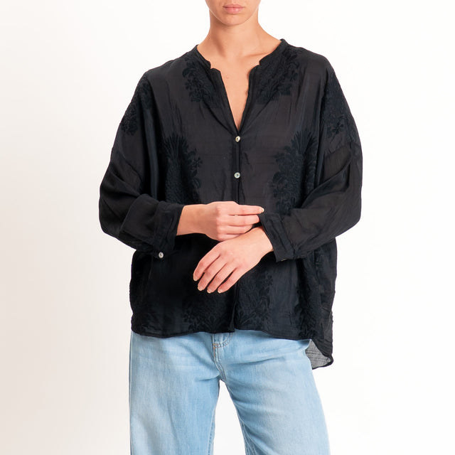 Motel-Camicia mussola con ricami - Nero