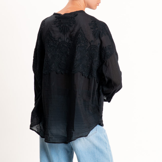 Motel-Camicia mussola con ricami - Nero