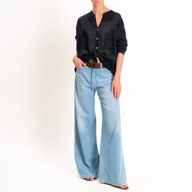 Motel-Camicia mussola con ricami - Nero